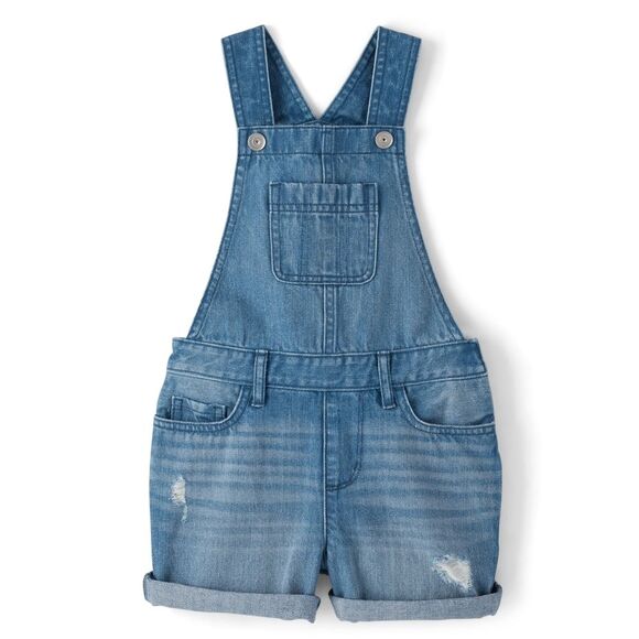 Girls Blue Distressed Denim Overall Shorts Shortalls Size 10 NEW - Picture 1 of 5